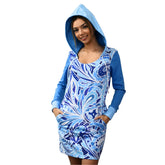Aqui Hoodie Dress - Abstract Swirl Floral - Psychedelic Blue - Blissfully Brand