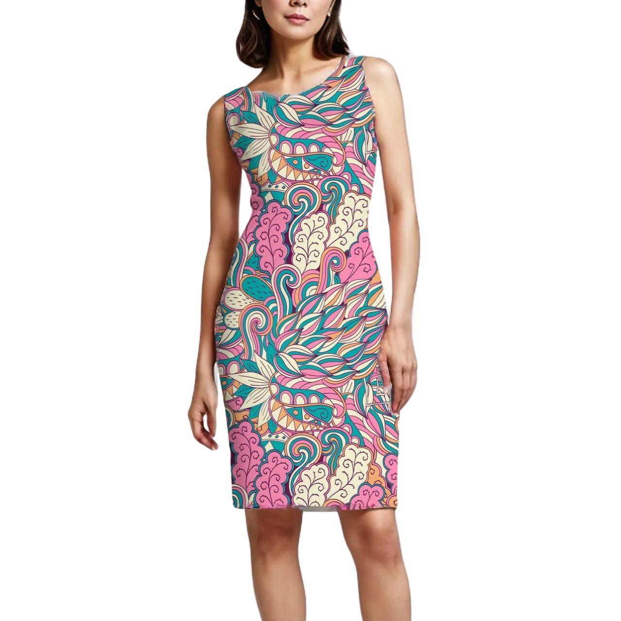 Arane Sleeveless Sheath Dress Boho Psychedelic Paisley Floral Print –  Blissfully Brand