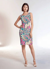 Arane knee length dress by Blissfully Brand featuring bold, colorful floral paisley patterns for a vibrant, statement-making style. Retro Chic & Vintage vibe