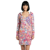 Baiu Hoodie Pocket Dress - All Over Abstract Kaleidoscope Print Pink Orange Violet Mini Handmade England Retro Bold Vibrant Multicolor Chic Geometric Tangle Zen