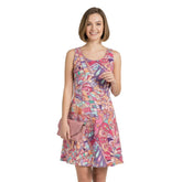 Baiu Mini Skater Dress - Scoop Neck Sleeveless Geometric Abstract Retro Pink Purple Green Swirls Kaleidoscope Doodle Multicolor Print Tangle Psychedelic Bold Vibrant - Blissfully Brand