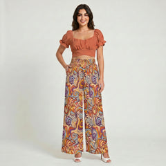Binka Orange Puff Sleeve Crop Top with Tie Back