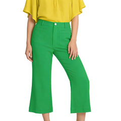 dark pastel green high waist wide leg cropped pants with front patch pockets - Core Essentials by Blissfully Brand