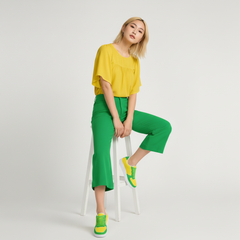 Green High Waist Cropped Flare Pants - Core Essentials