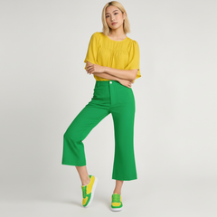 Green High Waist Cropped Flare Pants - Core Essentials