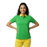 Vibrant dark green pastel Core Series Essentials polo shirt featuring a bright yellow welt collar and three-button placket - Blissfully Brand
