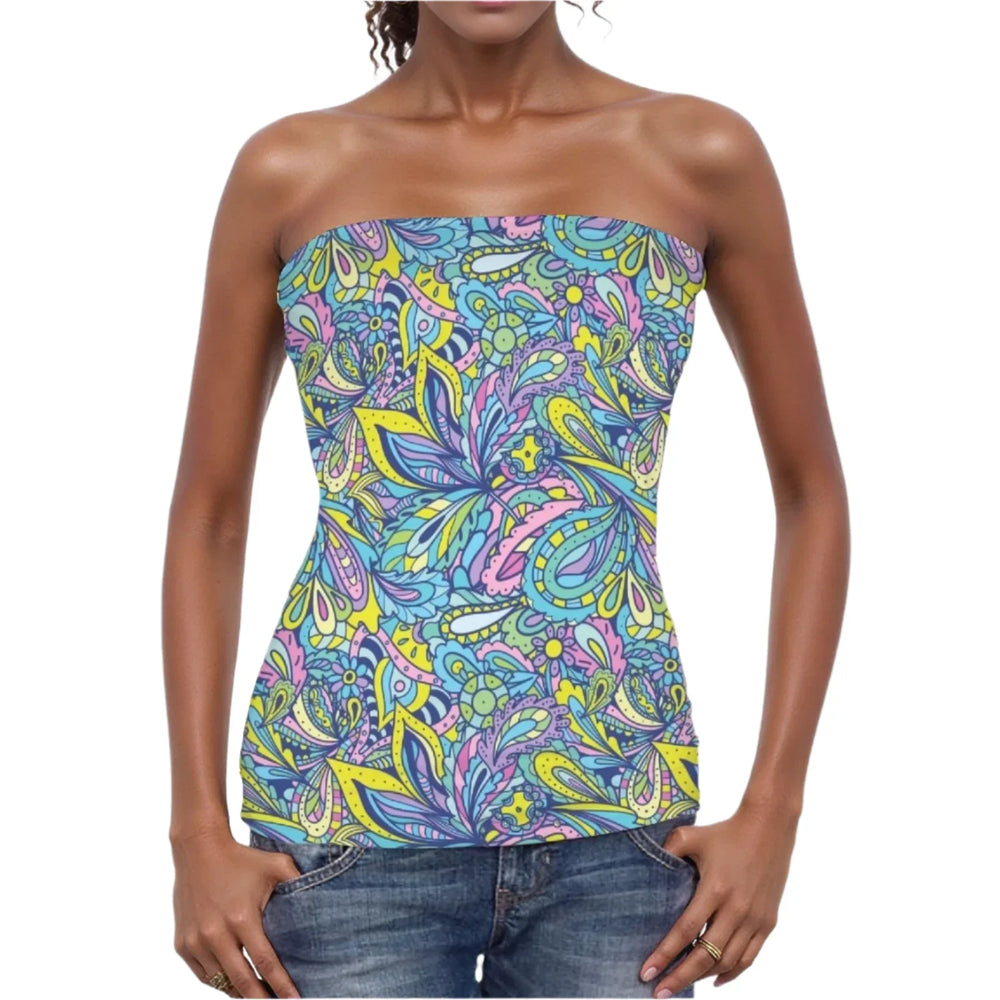 Colorful Cenala print tube top with boho retro paisley  pattern - Summer Vibrant Styles by Blissfully Brand
