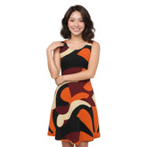 Abstract Geometric Pop Art Skater Dress - Orange Brown Black - Blissfully Brand