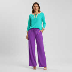 Violet Flowy Wide-Leg Pants - Core Essentials