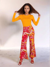Vibrant Decora print palazzo pants - Retro Chic Psychedelic Red Pink Orange Print Swirls Floral Paisley - Wide Leg Trousers - Statement Piece - Profonde by Blissfully Brand