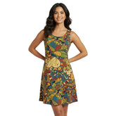 Ebisa Skater Mini Dress - Dark Psychedelic Paisley Floral Velour & Jersey Retro Kaleidoscopic Bold Swirls Scales Scoop Neck