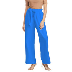 Ima Deep Blue High-Rise Wide Leg Belted Pants - Chiffon - Palazzo - Coordinate Solid Elastic Waist