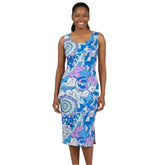 Imi Split Leg Fitted Bodycon Midi Dress - Abstract Blue Violet Paisley  All Over Print - Psychedelic - Retro - Swirls - Handmade in England - Blissfully Brand - Bold & Vibrant- Side Slit - Body Contour - Plus Size