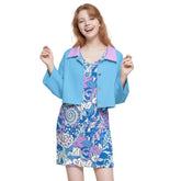 Imi Color Series cropped cotton bolero jacket in Picton Blue with Mauve Violet collar, women’s casual layering jacket - Blissfully Brand