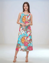 Inia Print Maxi Dress – Colorful Floral Pattern Sleeveless Summer Dress - Retro Chic Vibrant & Bold - Profonde by Blissfully Brand