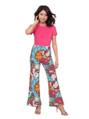 Inia Print Palazzo Pants - Bohemian Style Wide Leg Trousers Vibrant and Bold Colorful Retro Floral Psychedelic Chic - Statement Piece - Profonde by Blissfully Brand