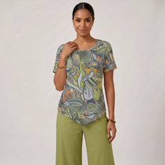 Jana Handkerchief-Hem Top & Cropped Wide-Leg Pant Set