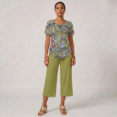 Jana Handkerchief-Hem Top & Cropped Wide-Leg Pant Set