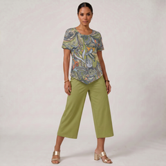 Jana Handkerchief-Hem Top & Cropped Wide-Leg Pant Set