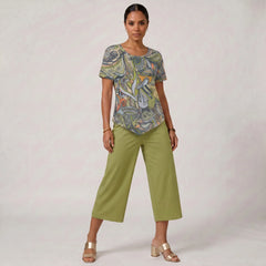 Jana Handkerchief-Hem Top & Cropped Wide-Leg Pant Set