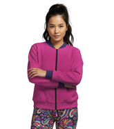 Juhla Color Series Bomber Jacket in Red Violet with Tolopea Blue Accents – Stylish Women's Zip-Up Jacket Complementing Juhla Series - Blissfully Brand