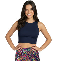 Juhla Solid Series Performance Crop Top in Tolopea Blue, Luxeform performance knit - Athleisure - Activewear - Blissfully Brand