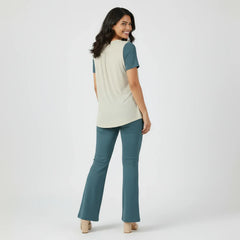 Kalei Two-Tone Scoop Neck Tunic Top with Button Detail
