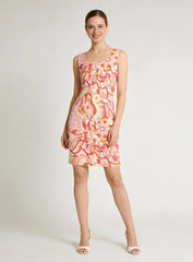 Women's retro print bodycon dress - Keki coral pink abstract pattern sleevless dress - investment cocktail dress - Blissfully Brand