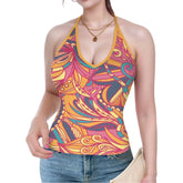 Kuna print halter cami top with vibrant boho pattern in yellow, magenta, and teal, perfect for summer outfits - Blissfully Brand