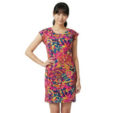 Lina Mini Tunic T-shirt Dress - Jersey & Velour - Abstract All Over Geometric Print - Retro - Psychedelic - Boho - Dark Multicolor - Handmade in England - Blissfully Brand