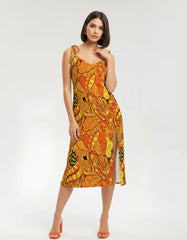 Mandra Tie Strap Split Midi Dress