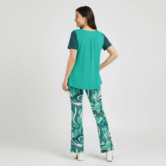 Mima Two-Tone Scoop Neck Pleated Tunic Top