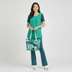 Mima Two-Tone Scoop Neck Pleated Tunic Top