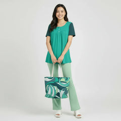 Mima Two-Tone Scoop Neck Pleated Tunic Top