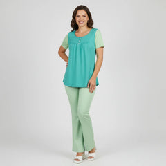 Mima Two-Tone Scoop Neck Pleated Tunic Top