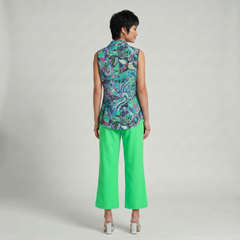 Nela Green High Waist Flare Cropped Pants
