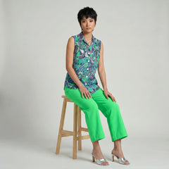 Nela Green High Waist Flare Cropped Pants