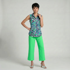 Nela Green High Waist Flare Cropped Pants