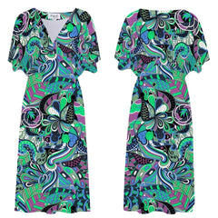 Nela Draped V-neck Midi Dress - Blissfully Brand