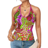 Onei Print Halter Cami Top with colorful psychedelic retro floral pattern - Blissfully Brand