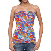 Colorful Opula print long tube top - strapless boho summer top for women - retro psychedelic floral - Blissfully Brand