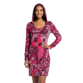 Pena Hoodie Pocket Dress - All Over Abstract Paisley Floral Print Flower Power Retro Red Violet Psychedelic Swirls