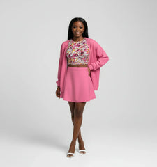 Perl Color Series Pink Relaxed Open Front Cardigan