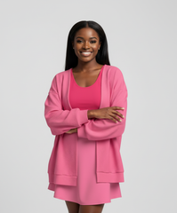Perl Color Series Pink Relaxed Open Front Cardigan