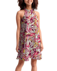 Perl Halter Flare Dress Geometric Pink Dress - Blissfully Brand