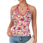 Perl print halter cami top with pink and yellow abstract geometric retro pattern, summer tank top - Blissfully Brand