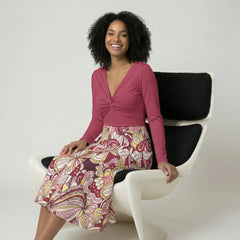 Piki Red Long Sleeve Knot Detail V-Neck Fitted Top