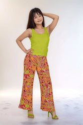 Vibrant Popsica print palazzo pants - Retro 70's inspired floral paisley print in wide leg flowy silhouette - Bold statement - Profonde by Blissfully Brand