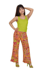 Vibrant Popsica print palazzo pants - Retro 70's inspired floral psychedelic paisley print in wide leg flowy silhouette - Bold statement - Profonde by Blissfully Brand