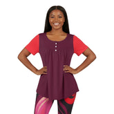 Prague Two-Tone Scoop Neck Tunic Top Bold & Soft Dark Red - Color Block - Blissfully Brand